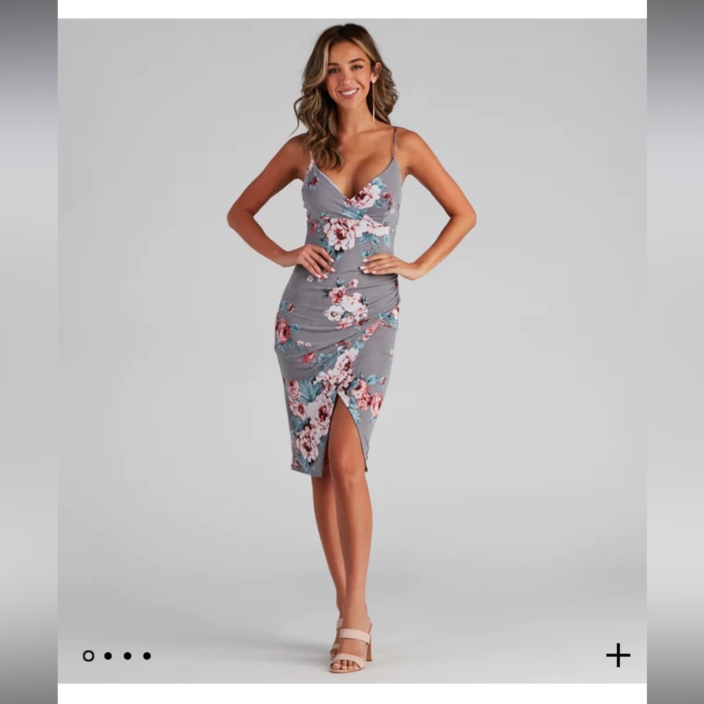 Gray floral asymmetrical dress
